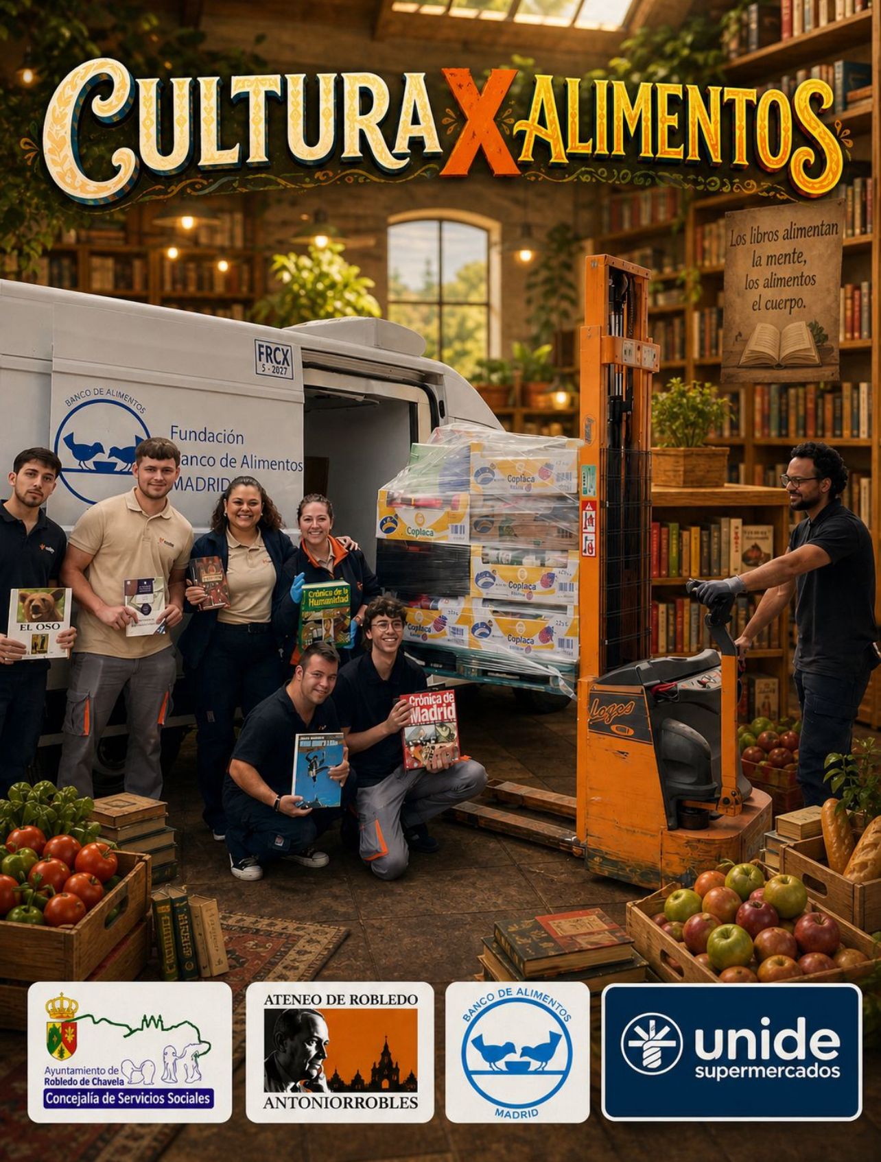Robledo de Chavela Solidario - Cultura por Alimentos, Ateneo de Robledo Antonio Robles organizado por la Concejalía de Servicios Sociales del Ayuntamiento de Robledo de Chavela en UNIDE Supermercados